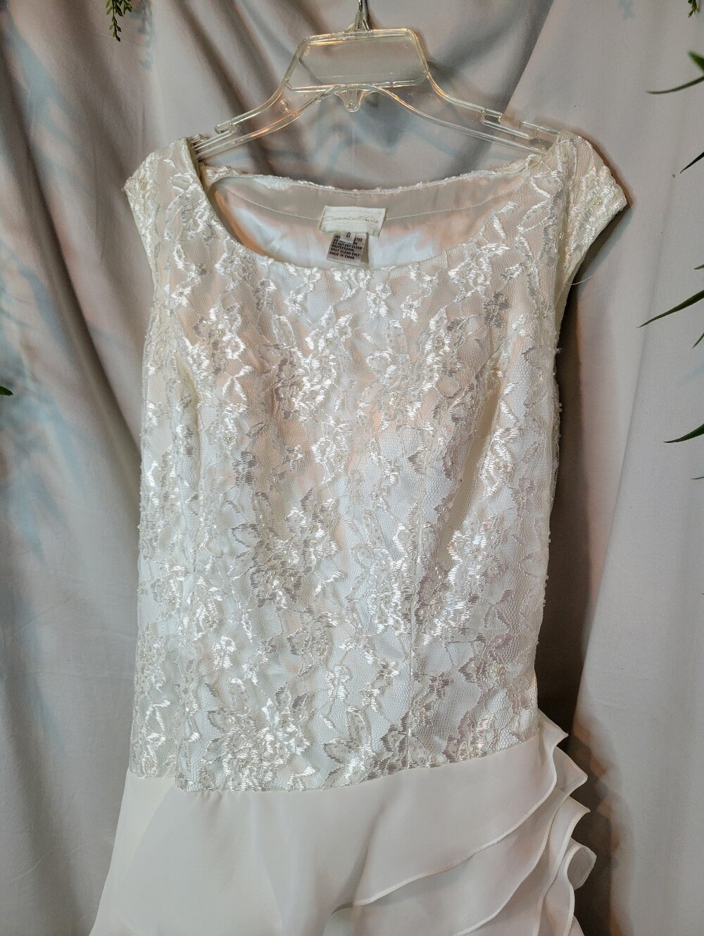 Elegant White Ruffled Lace, Beaded & Embroidered Wedding Dress - Picture 4 of 17